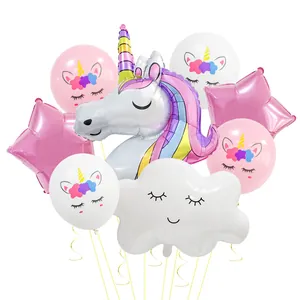 Unicorn Theme Party Balloon Set Aluminum Foil Latex Balloons Cloud Star Shape For Birthday Decorations Kids Girls Party