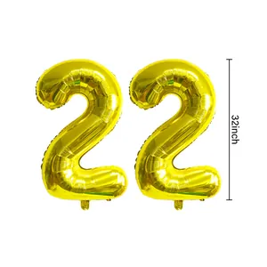 32-inch gold number 22 aluminum foil balloon for birthday party and anniversary decor