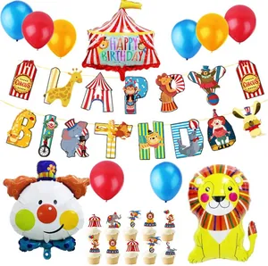 Complete circus themed birthday party set with balloons, banners and cake toppers