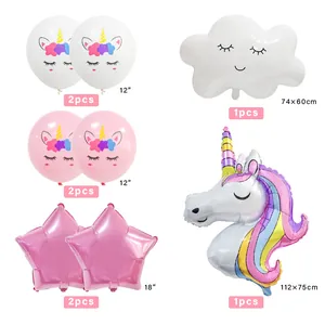 Unicorn birthday party balloons set with giant unicorn foil balloon and cloud stars