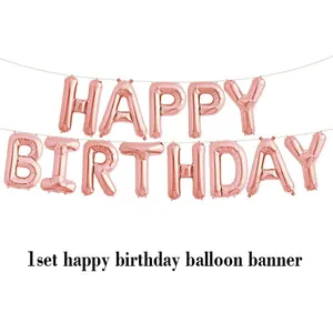 Kit de bannières de ballons Happy Birthday en or rose pour décorations de fêtes