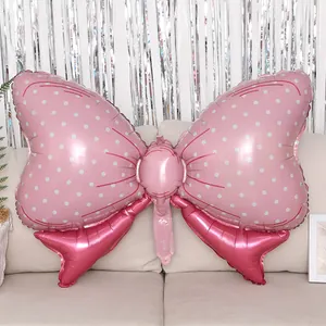 Pink polka dot bow foil balloon for girl birthday and wedding party decorations