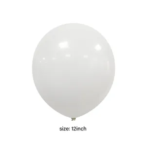 Close-up of a 12-inch white latex balloon with smooth matte texture and size spec label