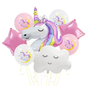 Unicorn and cloud foil balloons with pink latex balloons for party decoration set