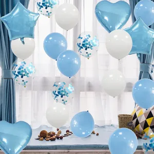 Blue and white party balloon set with star and heart foil shapes for first birthdays