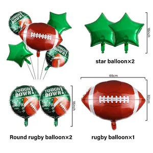 Détails des tailles pour kit ballons rugby en aluminium avec étoiles et Touch Down