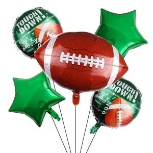 Set de 5 ballons en aluminium football américain avec motif Touch Down et étoiles vertes