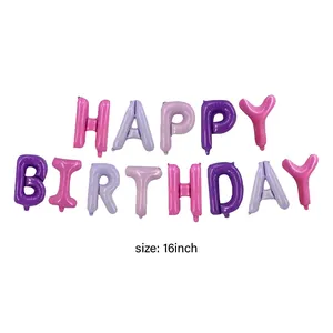 Ensemble de ballons alphabet Happy Birthday en feuille d'aluminium métallique 16 pouces