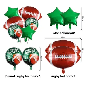 Détails du lot de 6 ballons de rugby avec étoiles et imprimés Touch Down