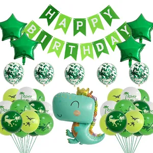 Dinosaur Birthday Party Decoration Happy Birthday Banner Cartoon Dinosaur Star Foil Balloons Green Latex Confetti Balloons
