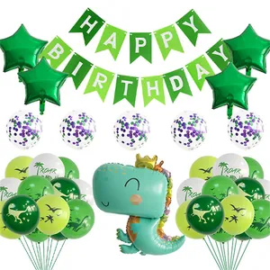 Dinosaur birthday party decoration set with banners foil balloons and latex roar balloons