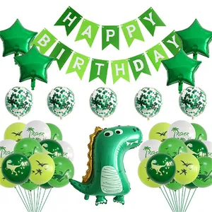 Dinosaur birthday party decoration set with foil balloons and happy birthday banner