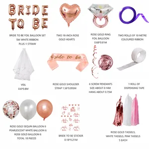 Rose Gold Bride To Be Balloon Decoration Diamond Ring Heart Foil Balloons Sash Veil Tassels Latex Confetti Balloons Wedding