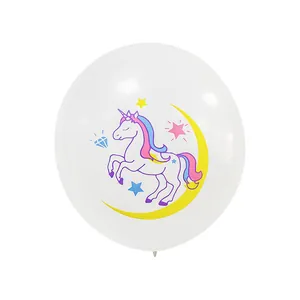 12-inch white unicorn and crescent moon latex balloon for birthday party decorations