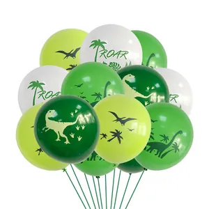 Dinosaur birthday party balloons set with green latex balloons and ROAR decorations