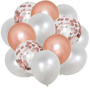 Rose gold and white balloon set with confetti for bridal party wedding decoration