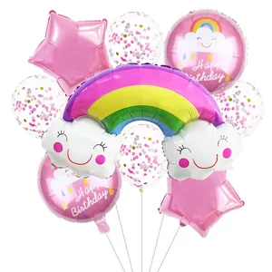 Rainbow cloud and star balloon set with sequins for girls birthday party decoration