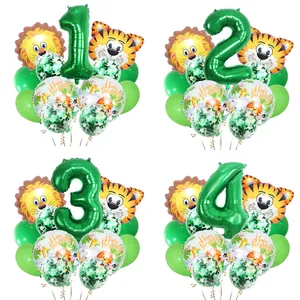 Palloncini per Compleanno a Tema Animali della Giungla Numero Verde Leone Tigre Palloncini in Lattice e Foil per Bambini