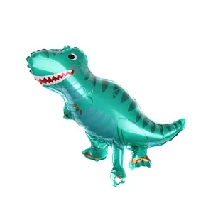 Κοντινό πλάνο πράσινου μπαλονιού T-Rex από αλουμινόχαρτο για διακόσμηση πάρτι