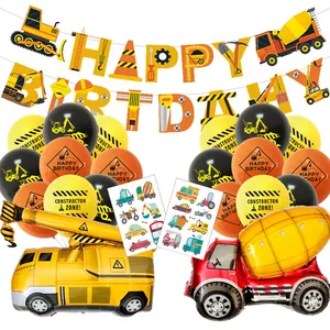 Kit de décoration anniversaire thème chantier et pompier avec ballons et bannière