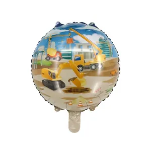 Palloncino in alluminio tema cantiere con disegni di escavatore, gru e betoniere colorate
