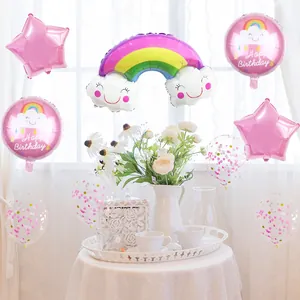 Rainbow cloud foil balloon set with stars and sequins for birthday party decorations