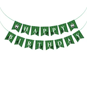 Ποδοσφαιρική γιρλάντα Happy Birthday με πράσινο γήπεδο και σιλουέτες παικτών