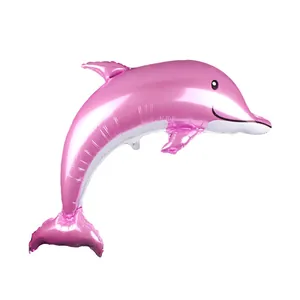 Ballon dauphin rose en aluminium brillant pour décoration de fête d'anniversaire océan