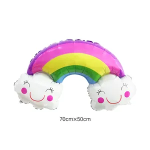 Rainbow cloud foil balloon with smiley face design for party decor, size 70x50cm