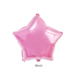 Macro view of 18 inch bright pink star shaped foil balloon for party decoration