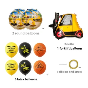 Bouwthema feestset met heftruck folieballon en graafmachine latex ballonnen decor