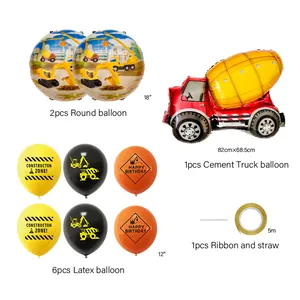 Gedetailleerde set bouwplaats feestballonnen inclusief vrachtwagen folie en latex accenten