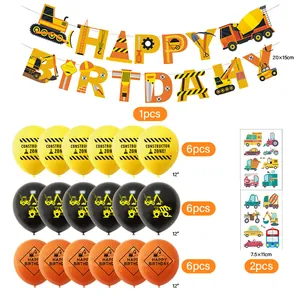 Kit d'anniversaire thème chantier avec bannières, ballons et autocollants
