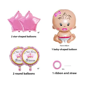 Set de ballons Baby Shower rose avec étoiles et décorations New Little Princess