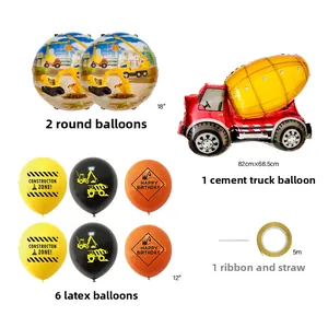 Bouwfeest ballonnenset met betonmixer, graafmachinefolies en latex ballonnen