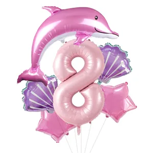 Détails de ballons en aluminium thème océan avec dauphin rose et formes de coquillages