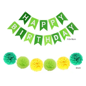 Πράσινο πανό Happy Birthday και χάρτινες μπάλες 8 ιντσών για πάρτι με θέμα δεινόσαυρους