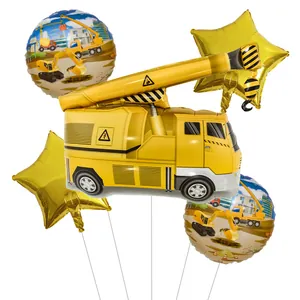 Set di palloncini in alluminio tema edilizia con gru e palloncini con scavatrice