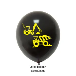 Palloncino in lattice nero da 12 pollici con stampa gialla di camion e scavatrici