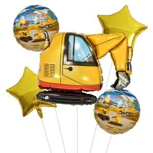 Set di palloncini cantiere con escavatore, cerchi con gru e stelle dorate