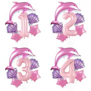 Ballon en Aluminium Thème Océan Dauphin Rose Coquillage Violet Étoile Pour Décoration Fête Anniversaire Enfants