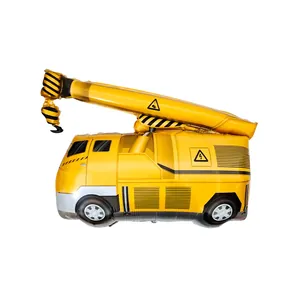 Détail d'un ballon en aluminium grue jaune avec rayures de sécurité pour fête de chantier