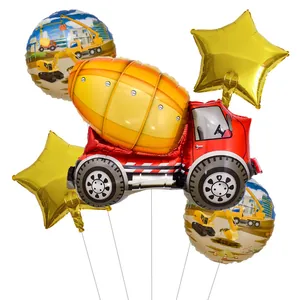Set di palloncini da cantiere con betoniera e stelle dorate per festa a tema
