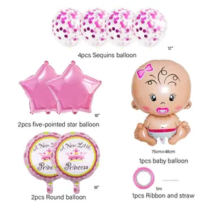Kit de ballons Baby Shower rose avec forme de tétine et confettis pour princesse