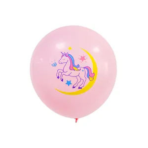 Pink latex unicorn balloon with moon and stars print for birthday party decorations