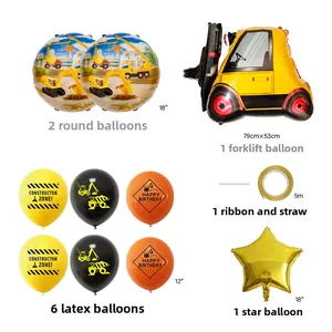 Bouwthema feestballon set met folie graafmachines en latex ballonnen