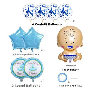 Kit de ballons de baby shower bleu avec thème petit prince et ballon bébé en aluminium