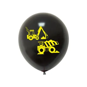 Ballon en latex noir avec motif de véhicule de chantier jaune pour fête d'enfants