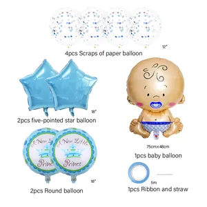 Set de ballons Baby Shower bleu avec couronne Little Prince et ballons en aluminium