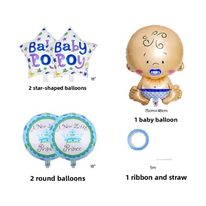 Vue détaillée du kit de ballons Baby Boy avec motifs étoile et prince pour baby shower